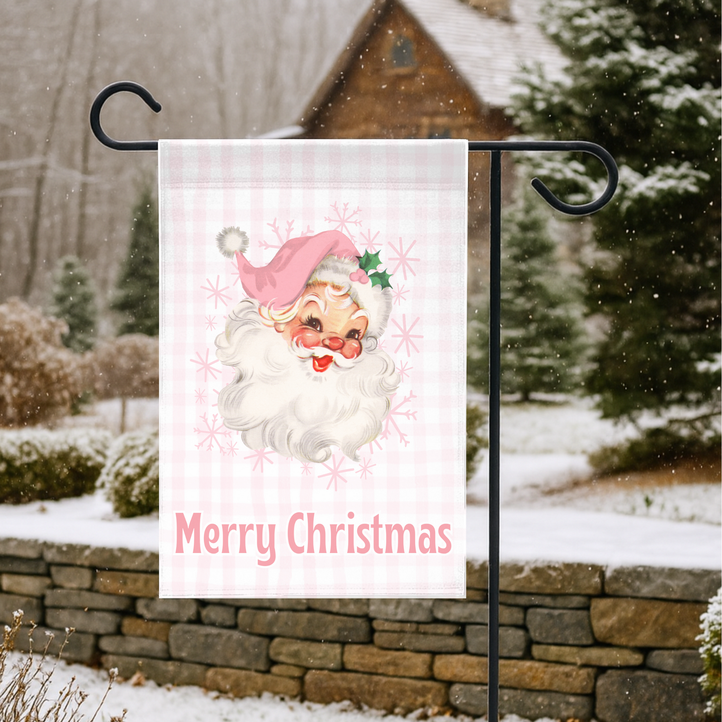 Pink Vintage Santa Garden Flag