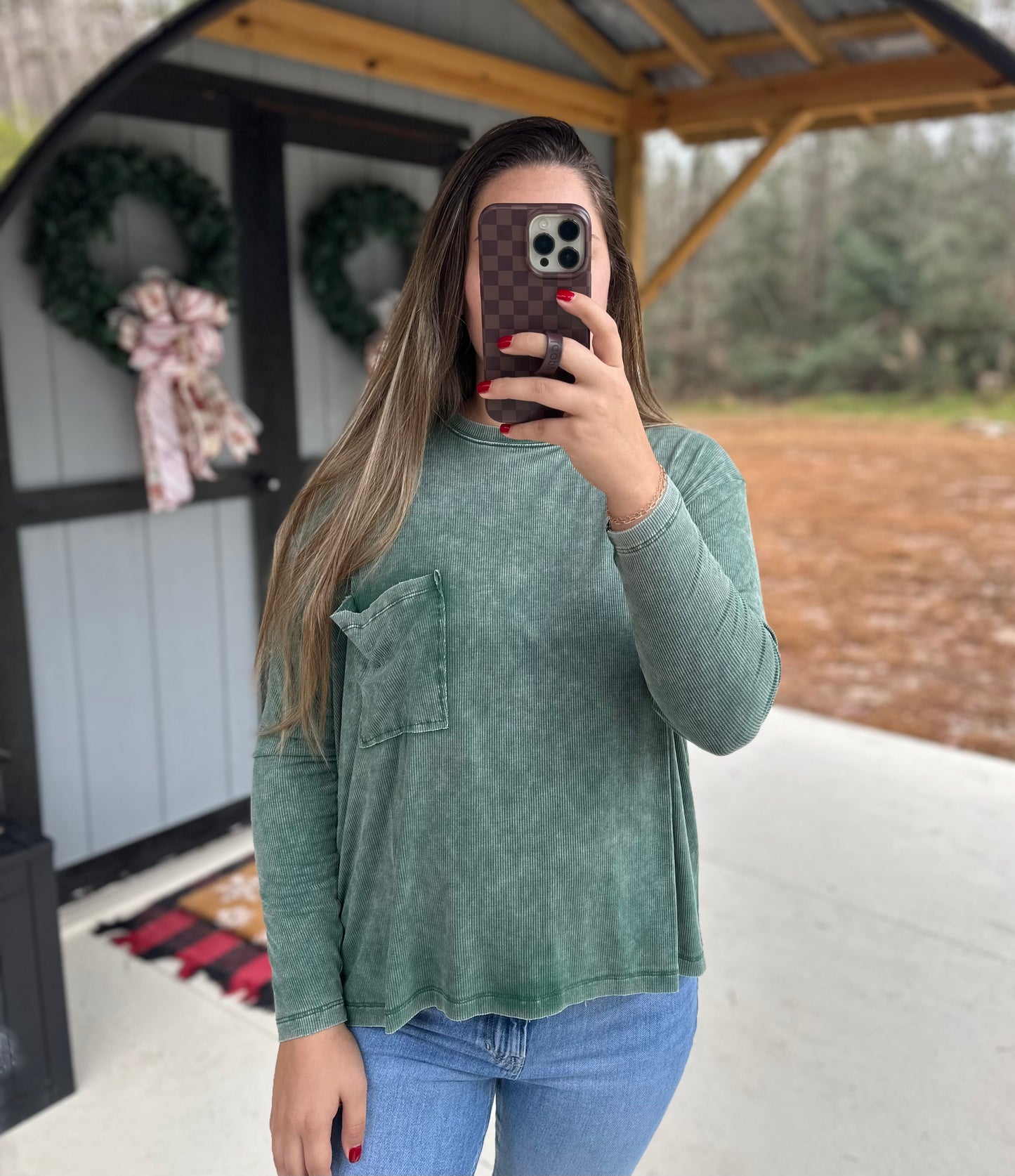 Zenana Washed Ribbed Long Sleeve