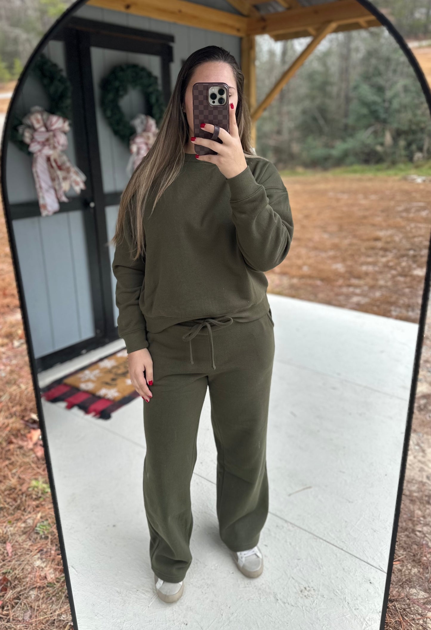 Zenana Dark Olive Fleece Long Sleeve & Pants Set