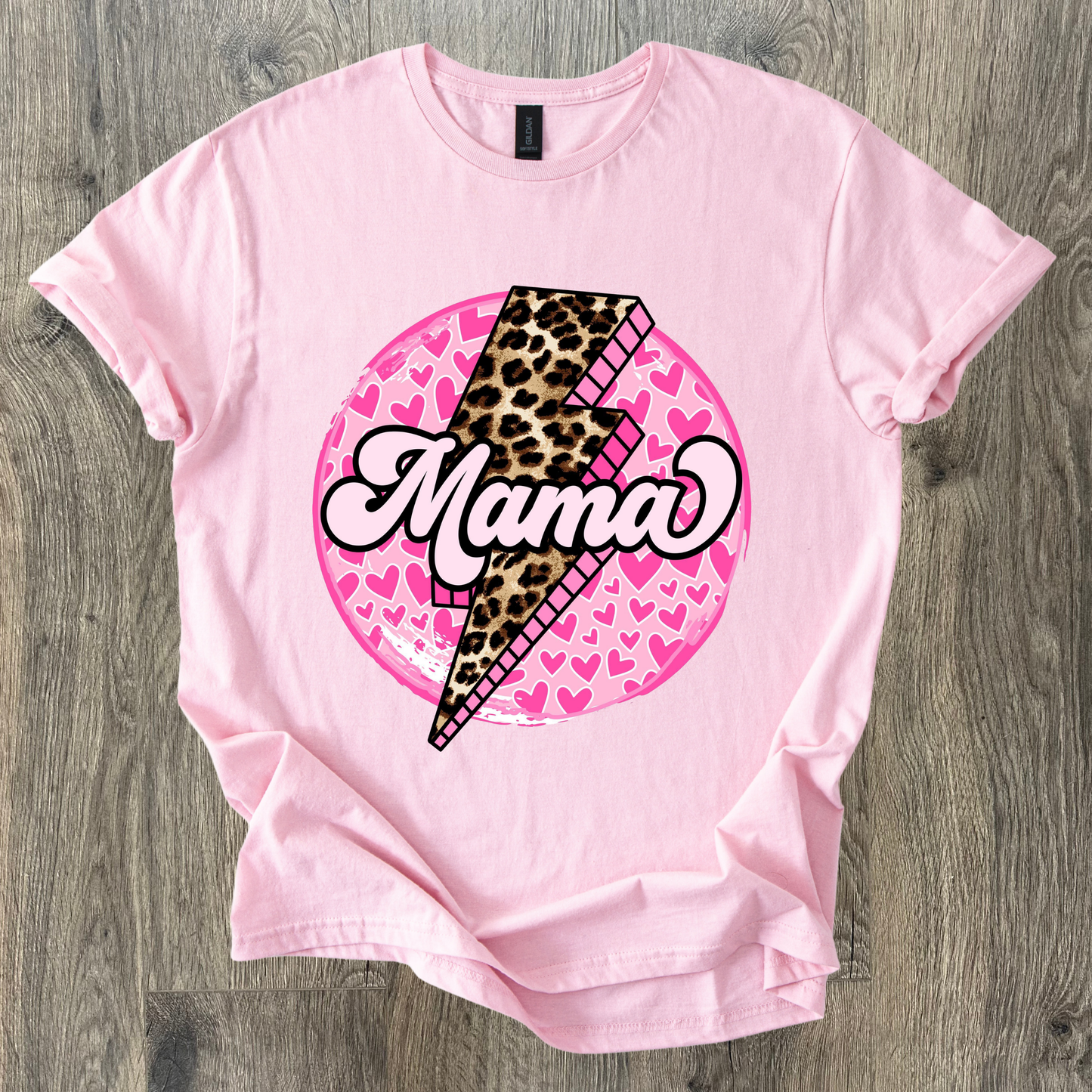 Pink & Leopard Lightning Bolt Mama Short Sleeve
