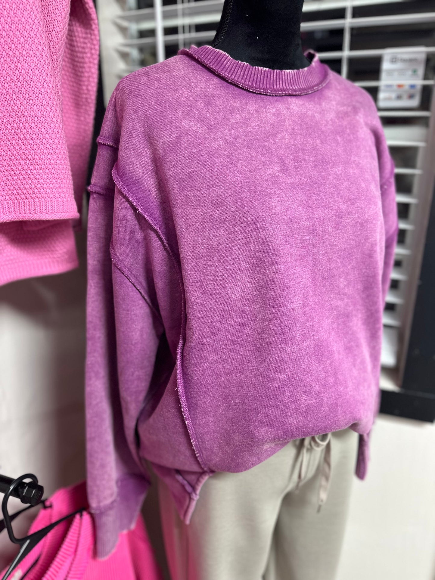 Light Plum Acid Wash Exposed Seam Sweatshirt