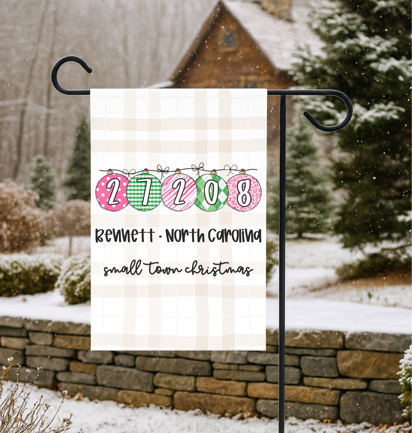 Small Town Christmas Zip Code Garden Flag