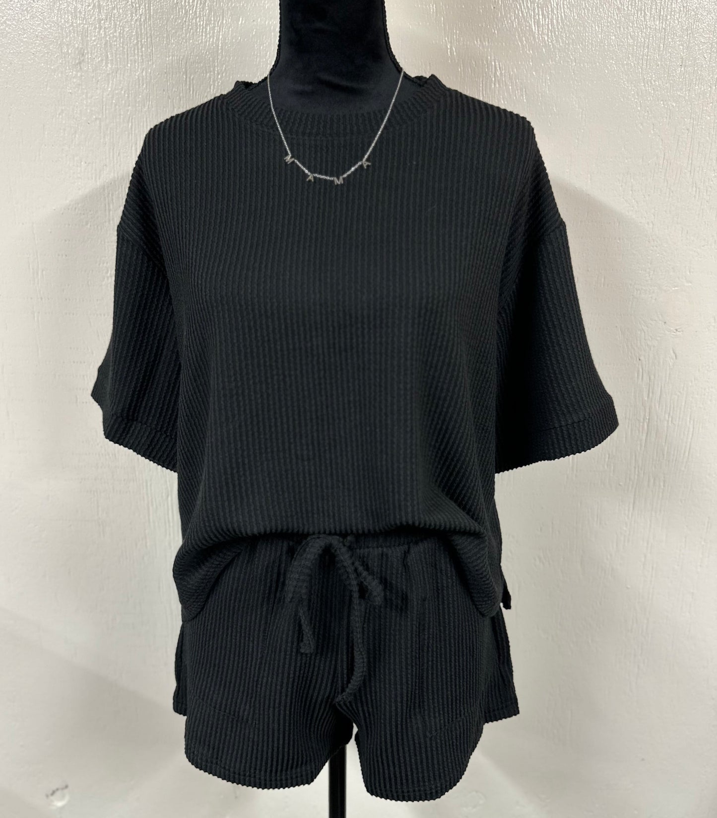 Black Ribbed Short Sleeve Set
