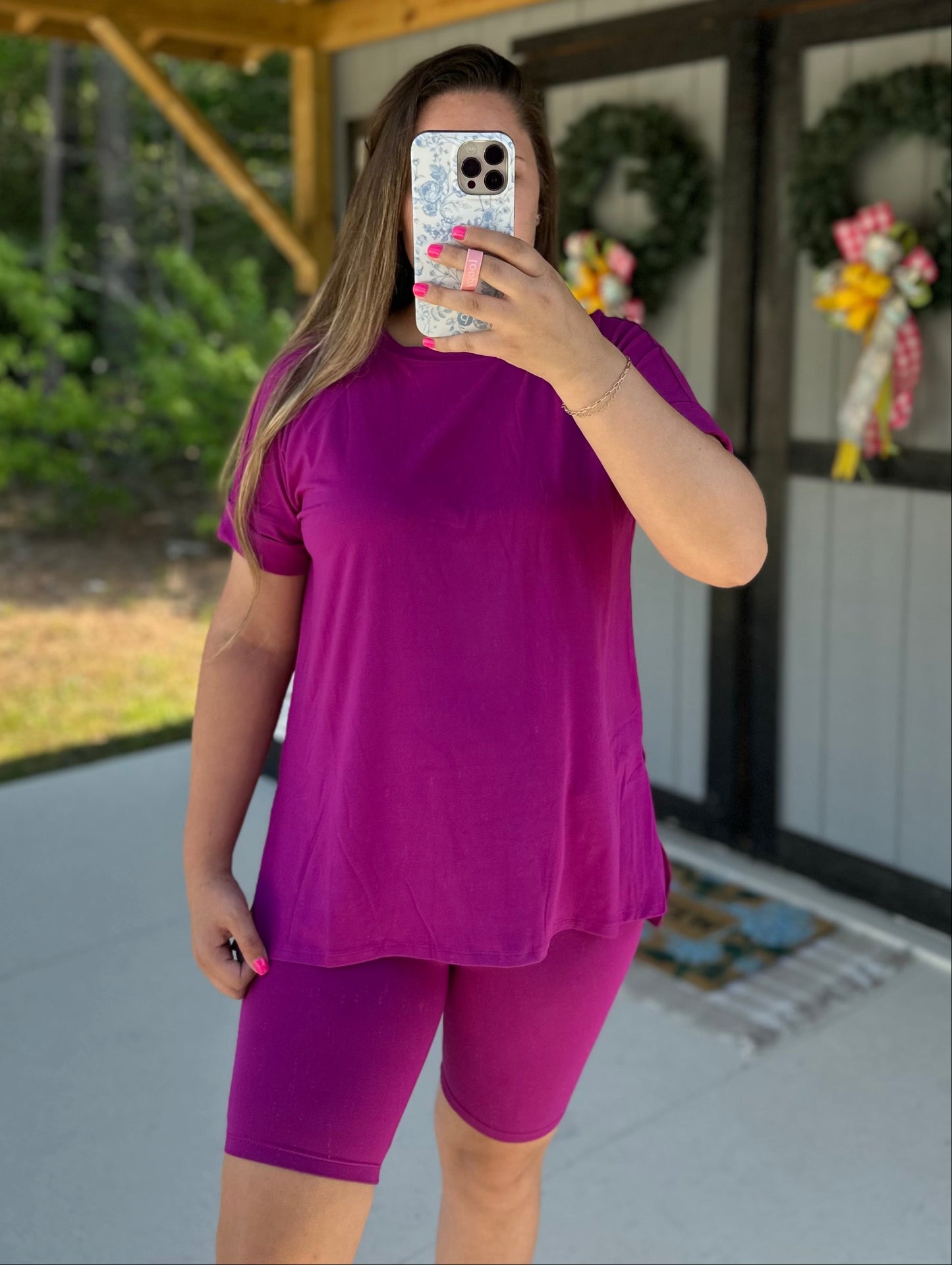 Plum Tee & Biker Short Set