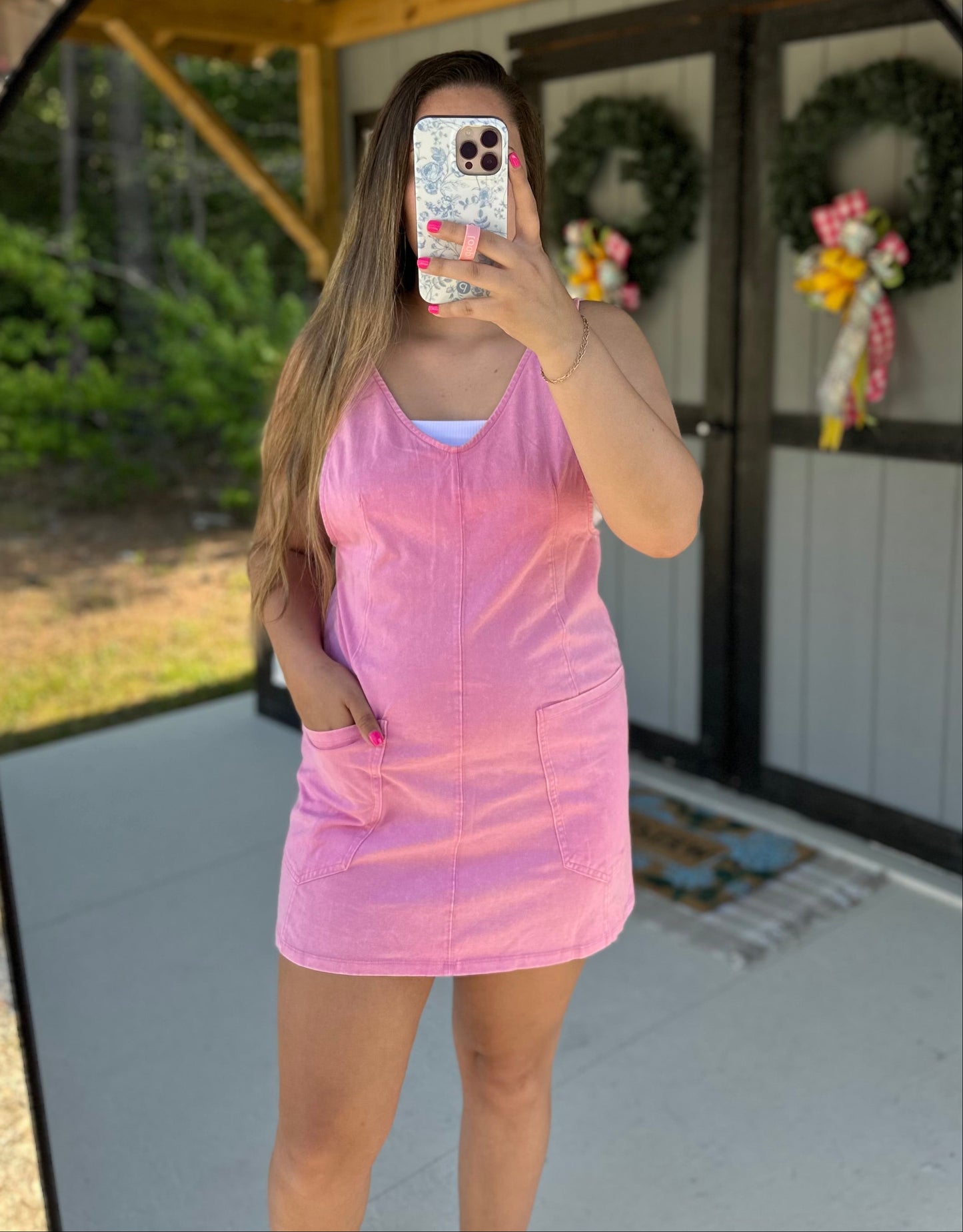 Candy Pink Cotton Dress With Pockets