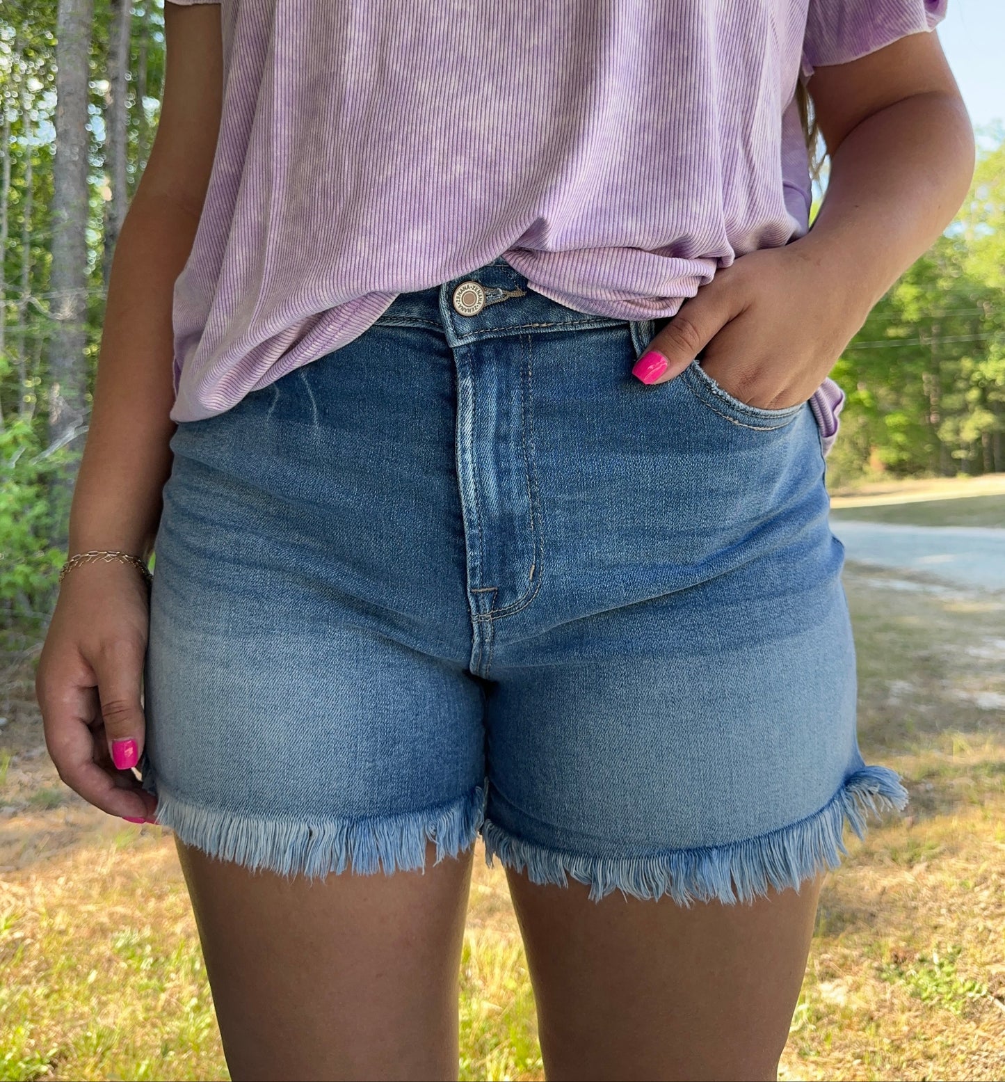 Raw Frayed Hem Light Denim Shorts