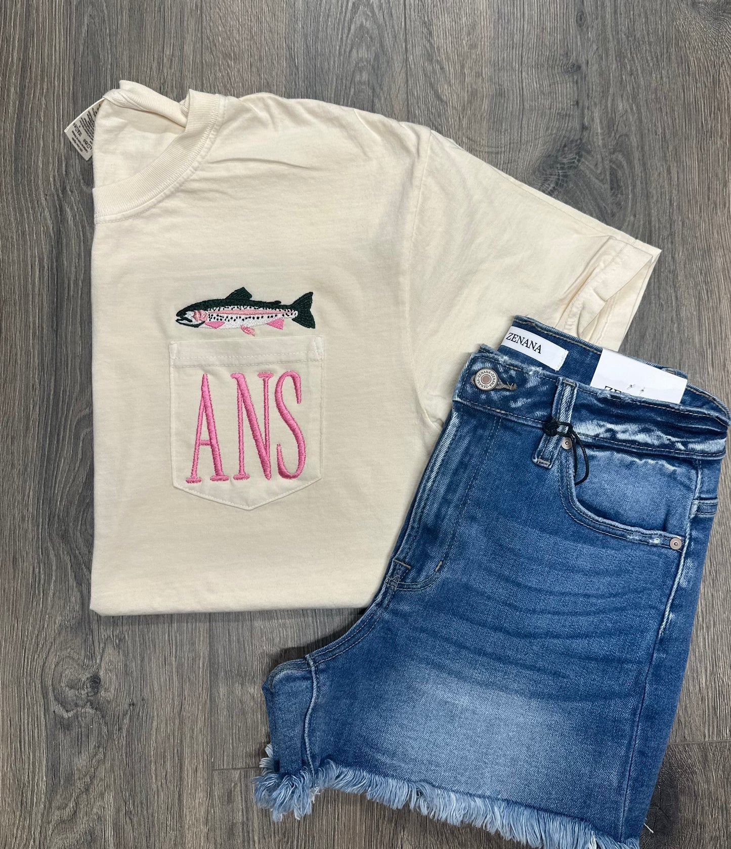 Embroidered Trout & Monogram Pocket Tee