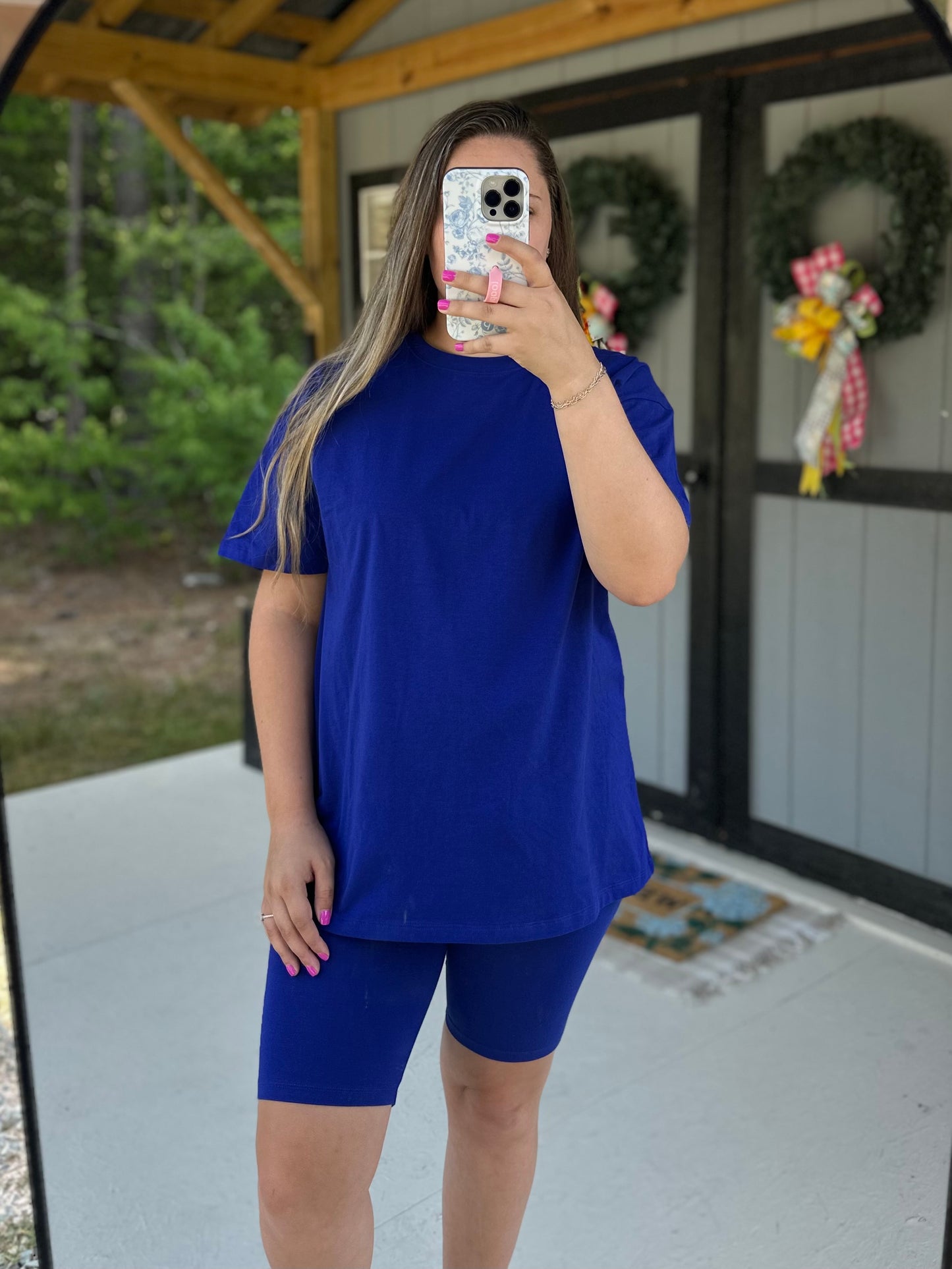 Royal Blue Tee & Biker Short Set