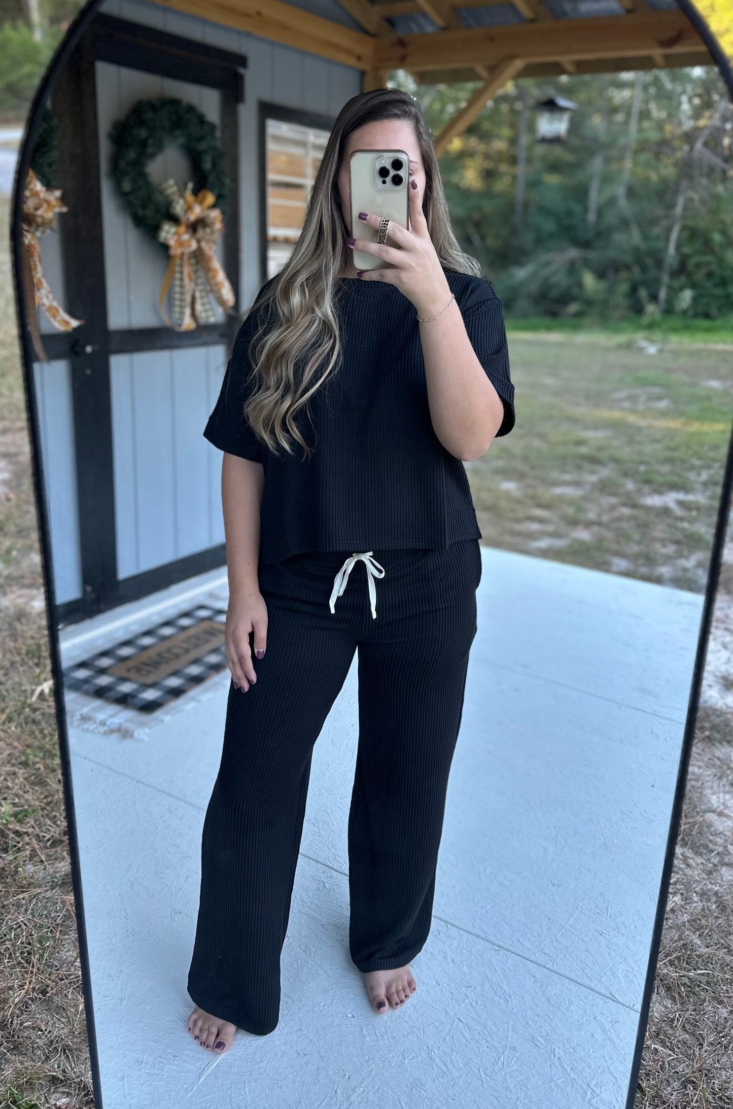 Zenana Ribbed Short Sleeve & Pants Set