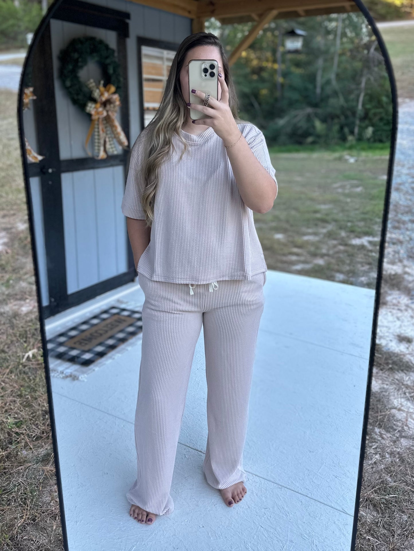 Zenana Ribbed Short Sleeve & Pants Set