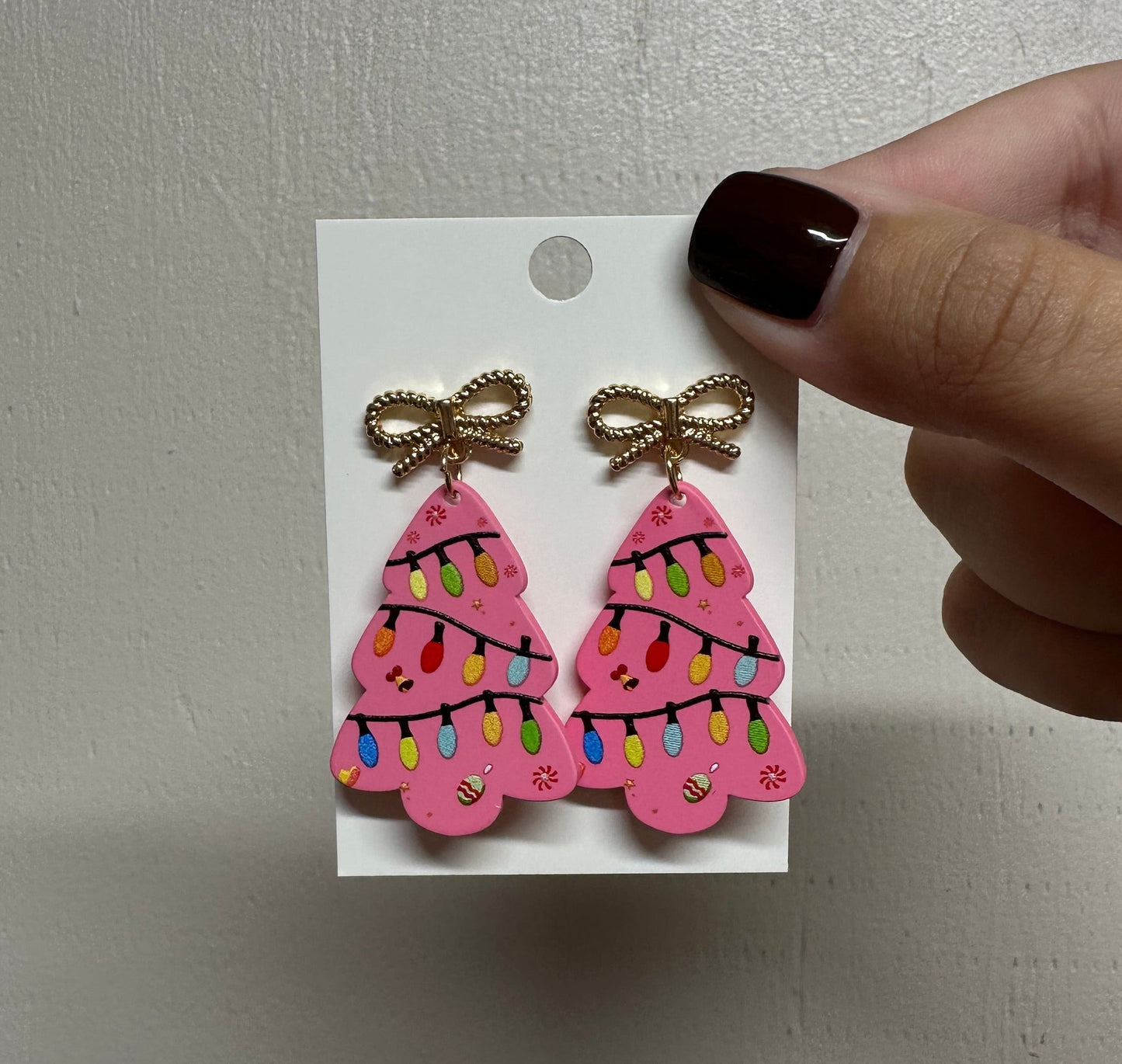 Pink Christmas Tree Earrings