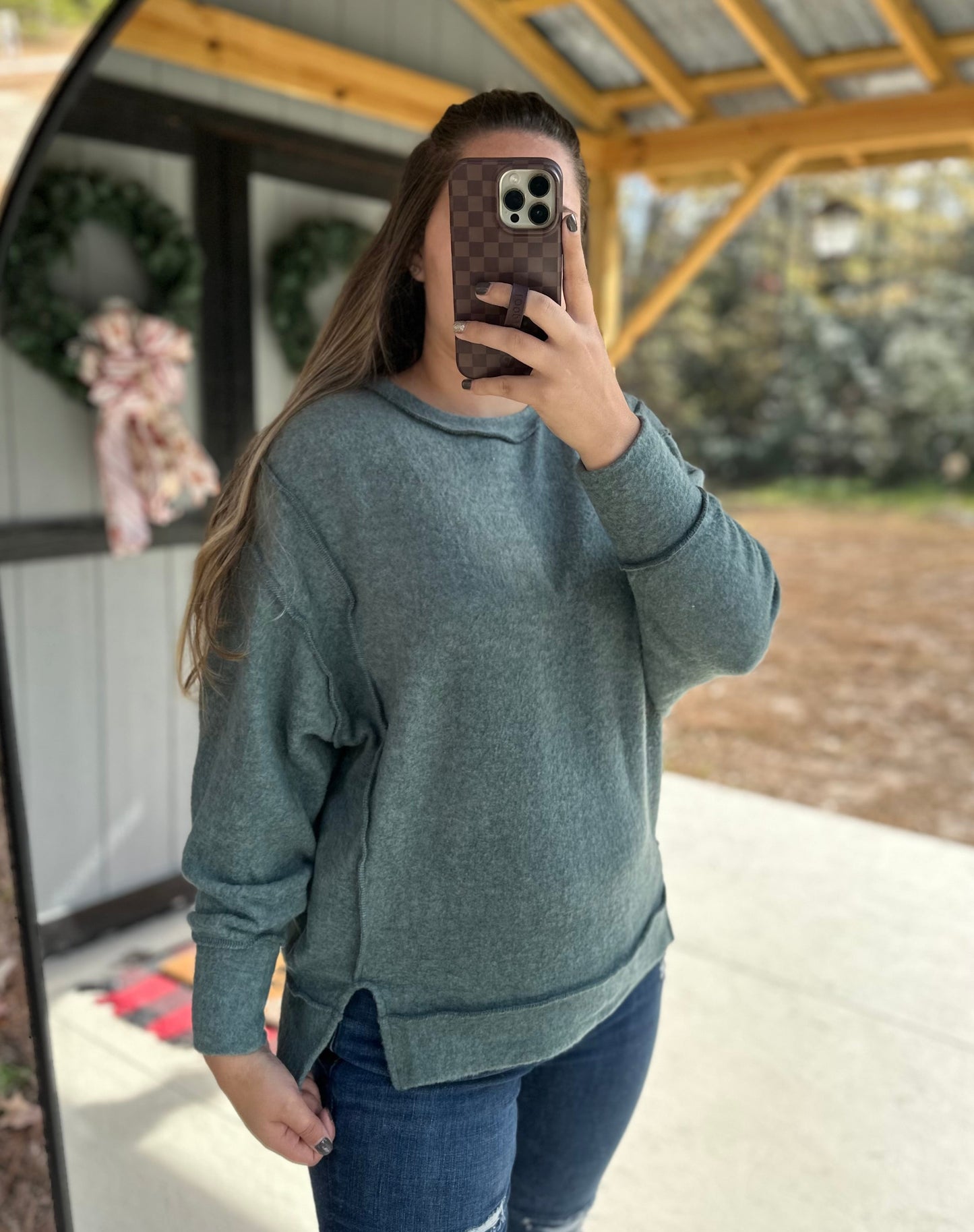 Brushed Melange Ash Jade Oversized Sweater
