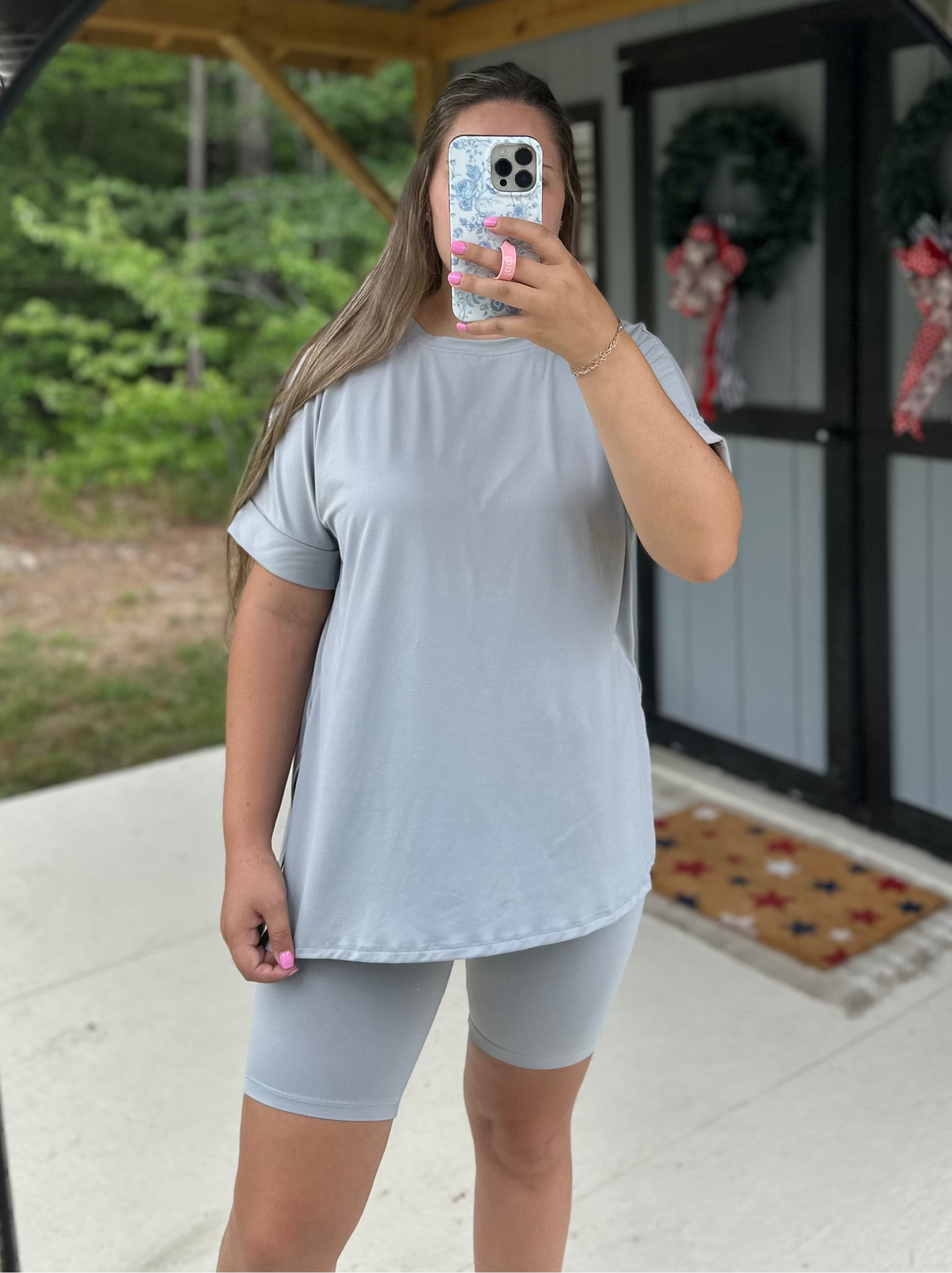 Light Grey Tee & Biker Short Set