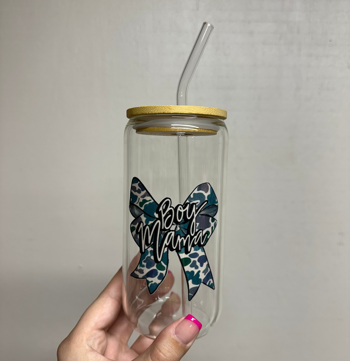 Camo Boy Mama Beer Can Glass