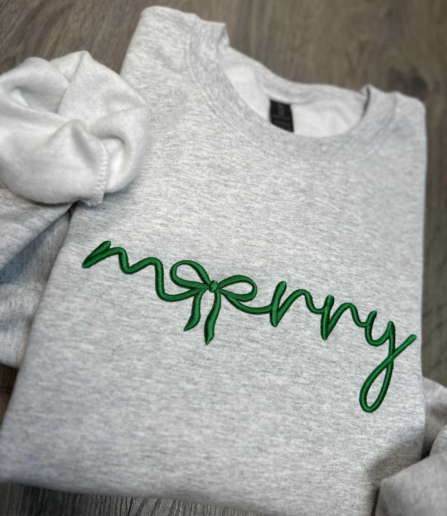 Green Puff Embroidered Merry Sweatshirt