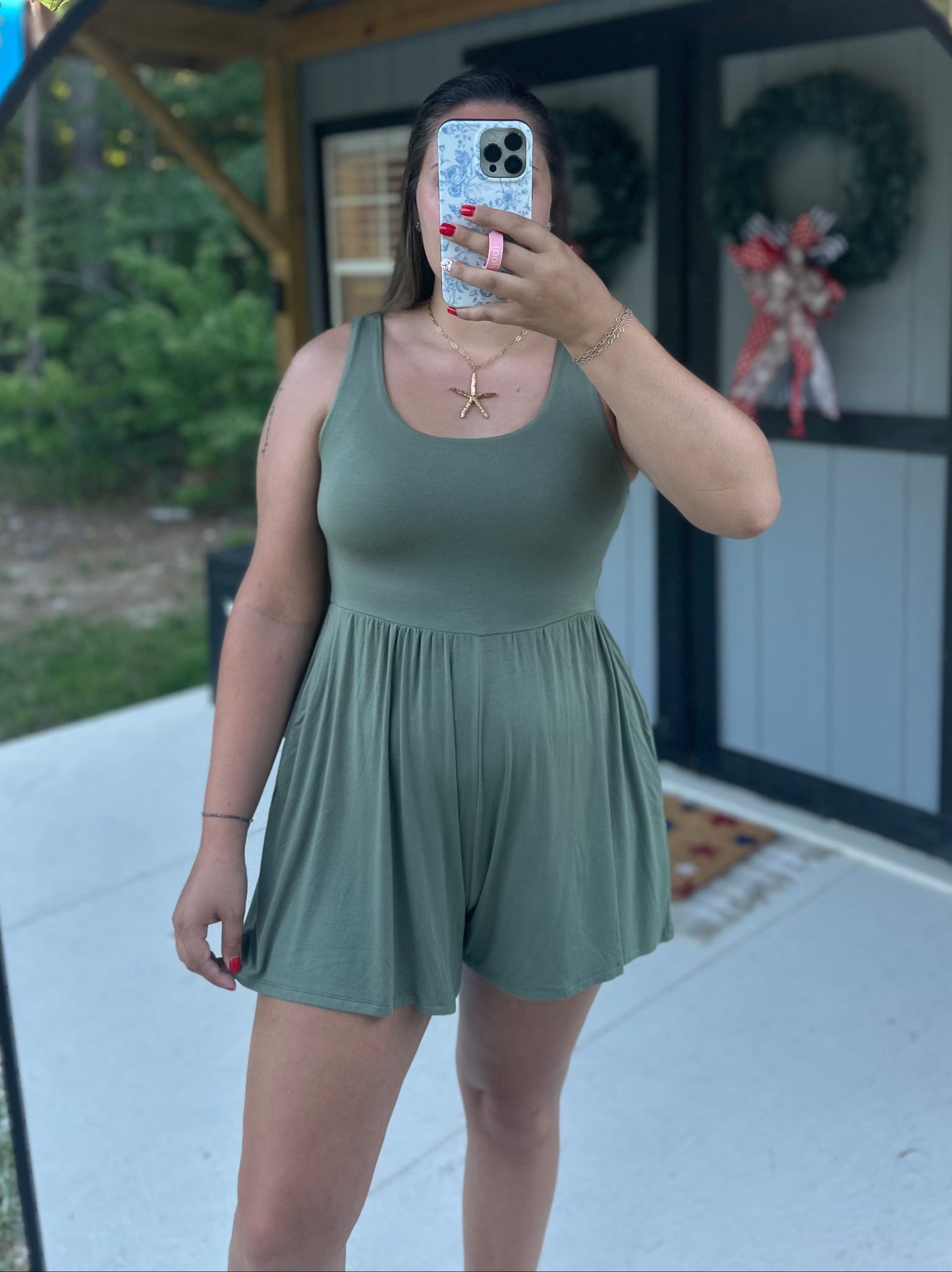 Olive Double Layered Tank Romper