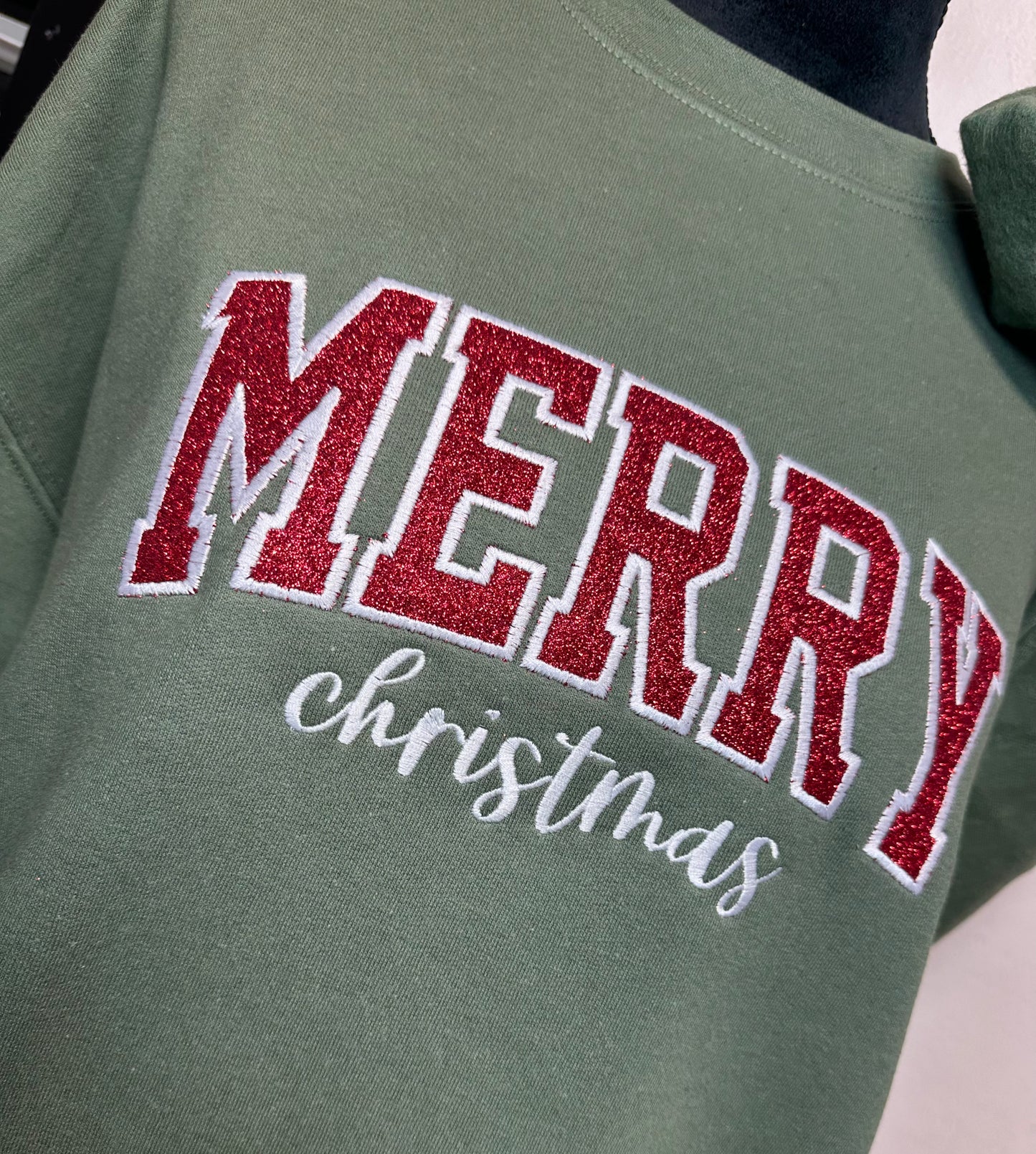Embroidered Glitter Merry Christmas Sweatshirt
