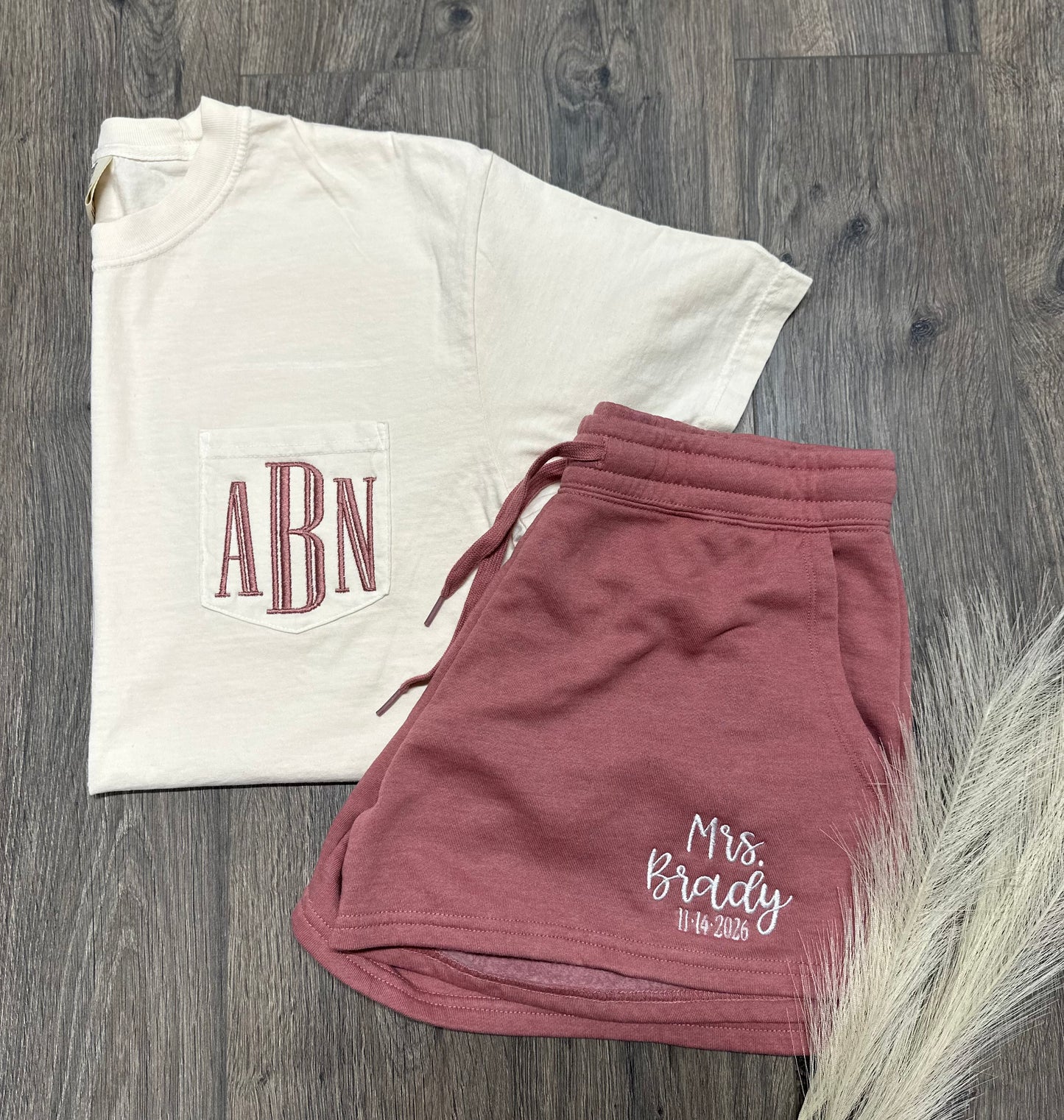 Embroidered Bridal Tee & Short Set