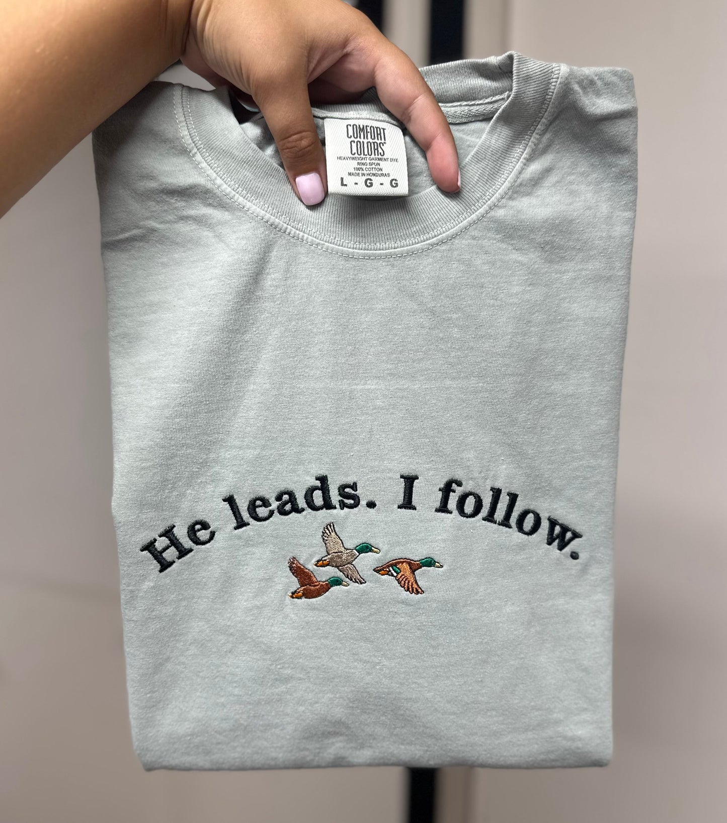 He Leads I Follow Embroidered Short Sleeve