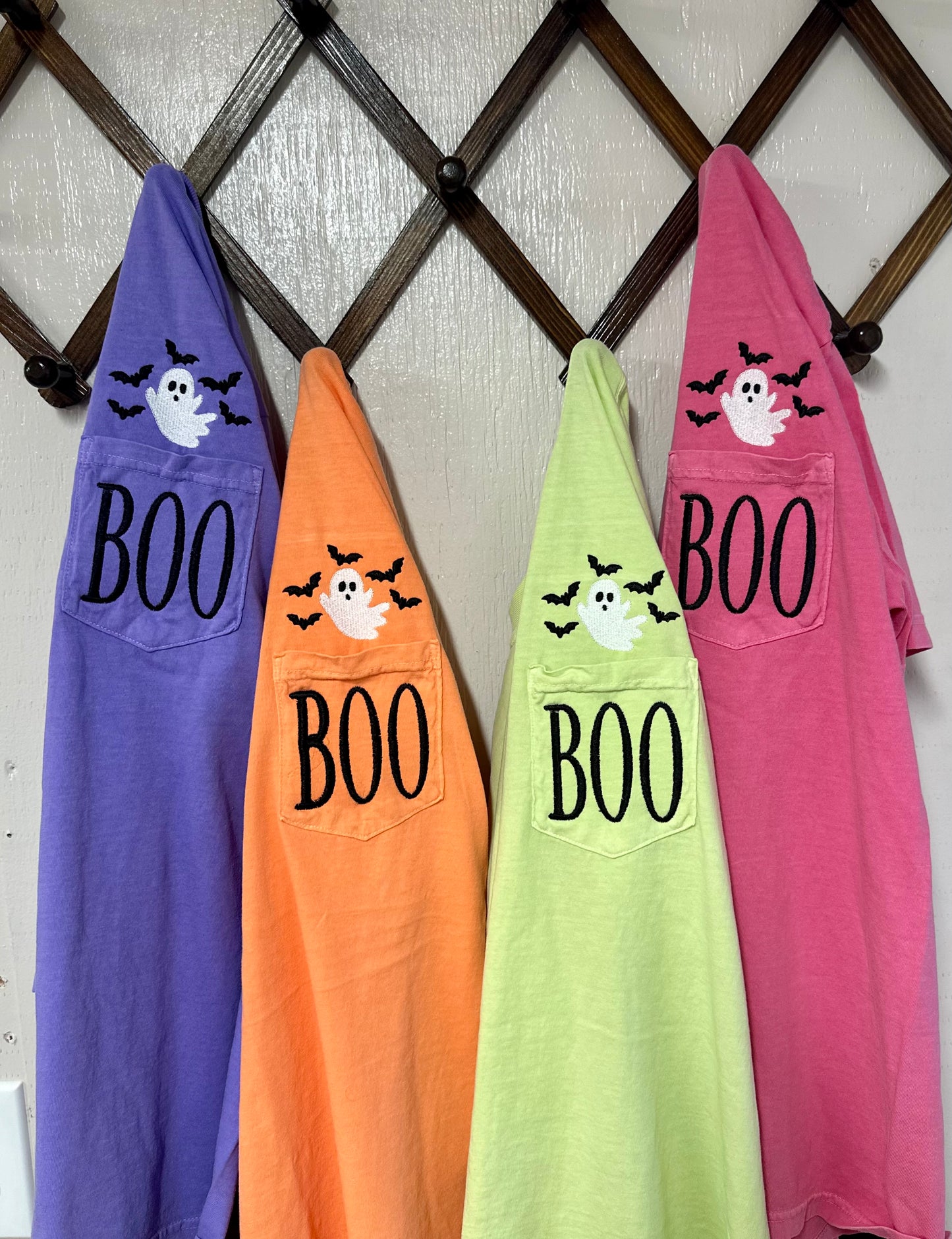 Embroidered BOO Pocket Tee-4 Color Options