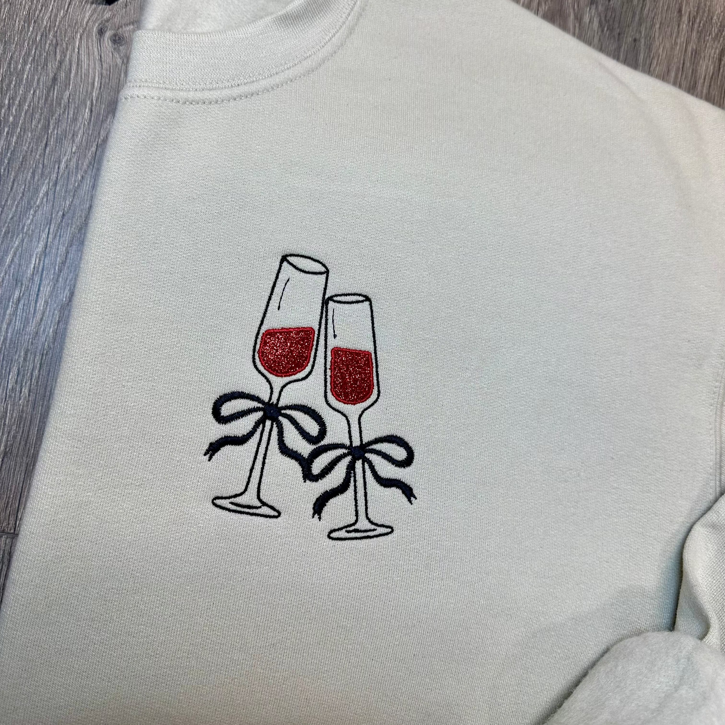 Embroidered Glitter Wine Glass Sweatshirt