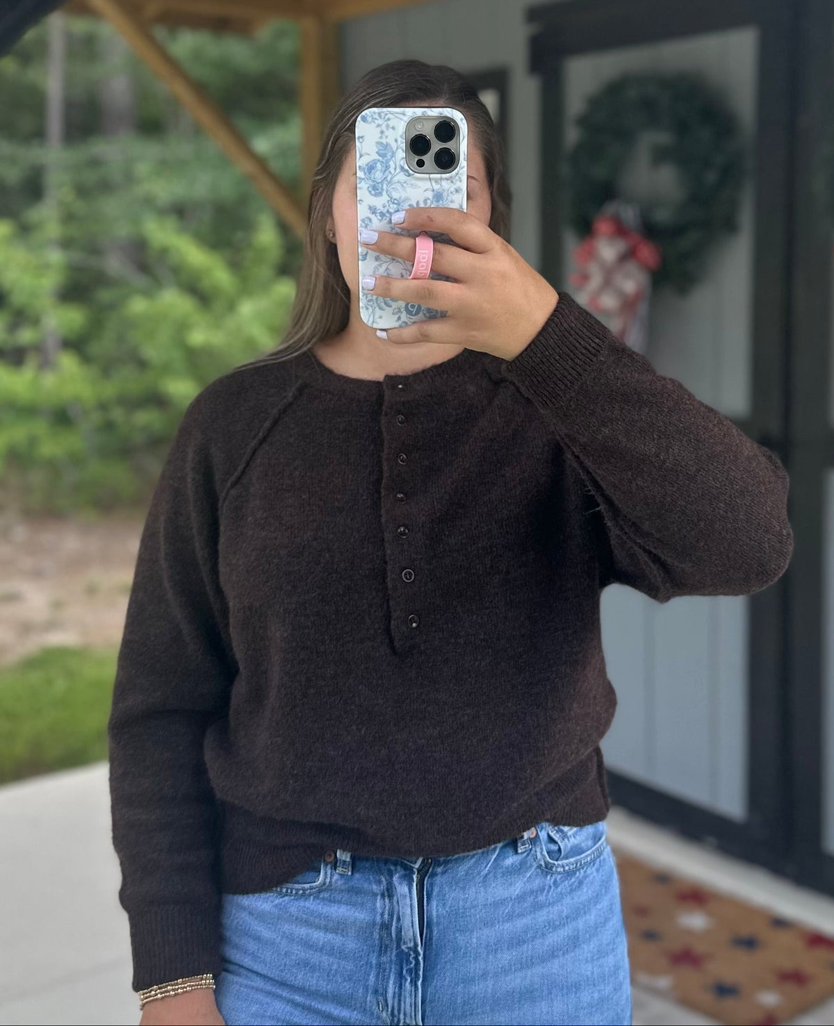 Dark Brown Half Button Henley Sweater