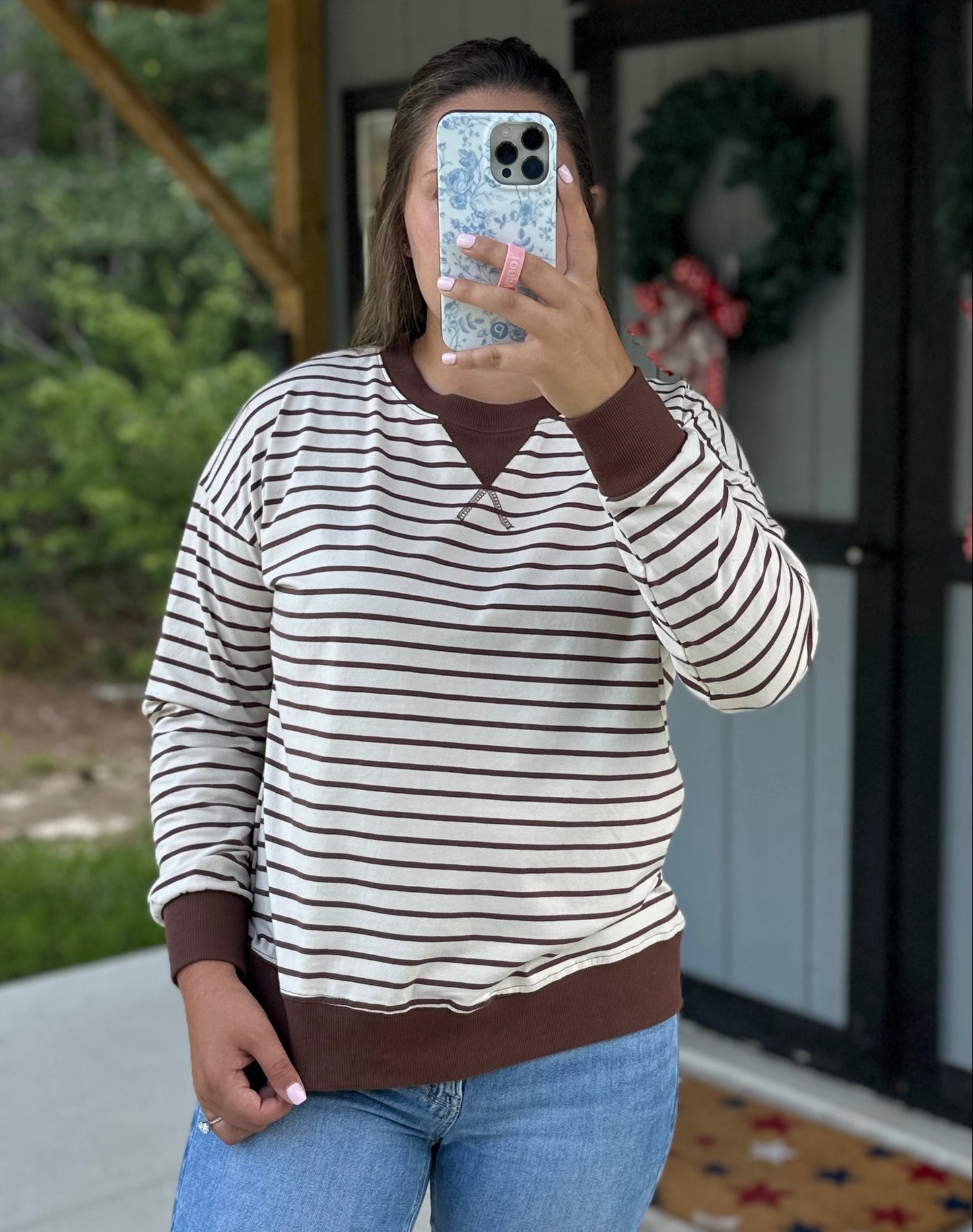Sand Beige & Brown Striped Banded Pullover