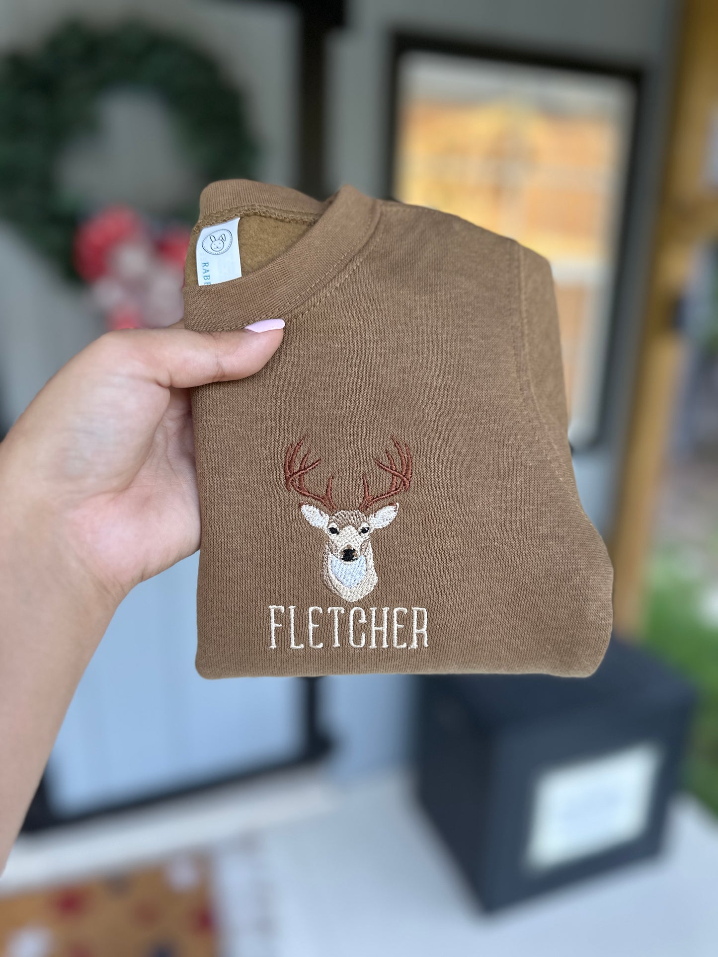 Embroidered Deer + Name Sweatshirt