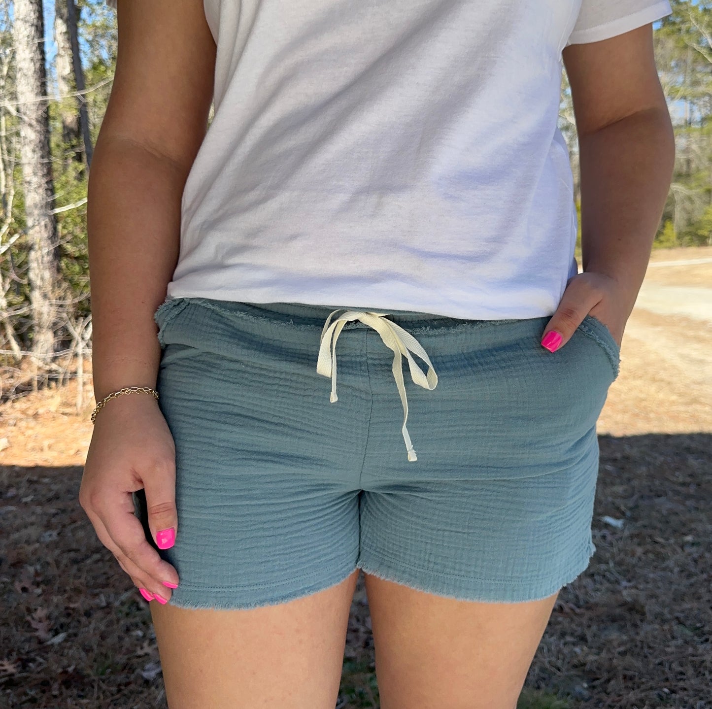 Blue Grey Double Gauze Shorts