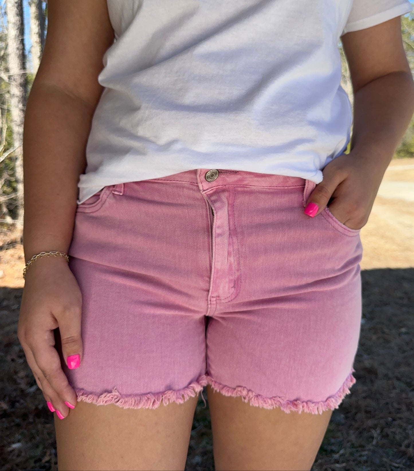 Mauve Frayed Hem Shorts