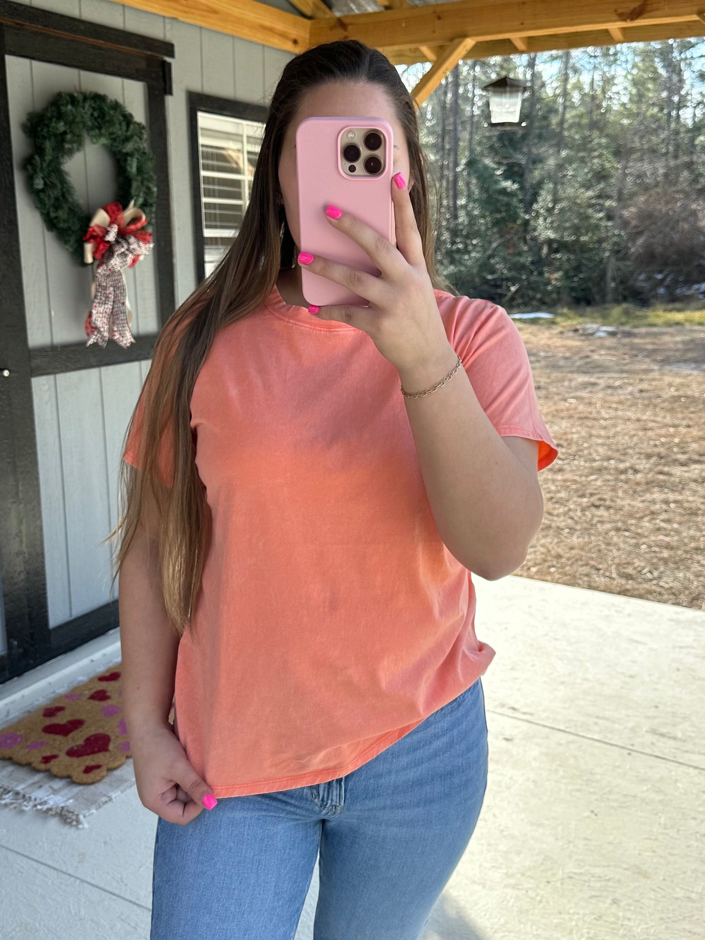 Coral Acid Wash Tee
