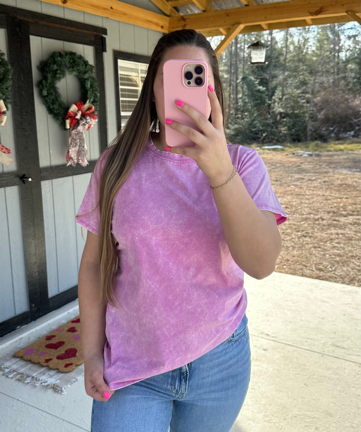 Bright Mauve Acid Wash Tee
