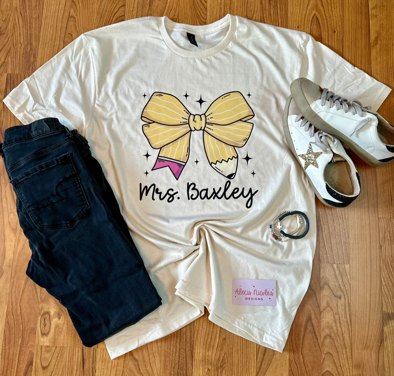 Teacher Bow & Name Shirt