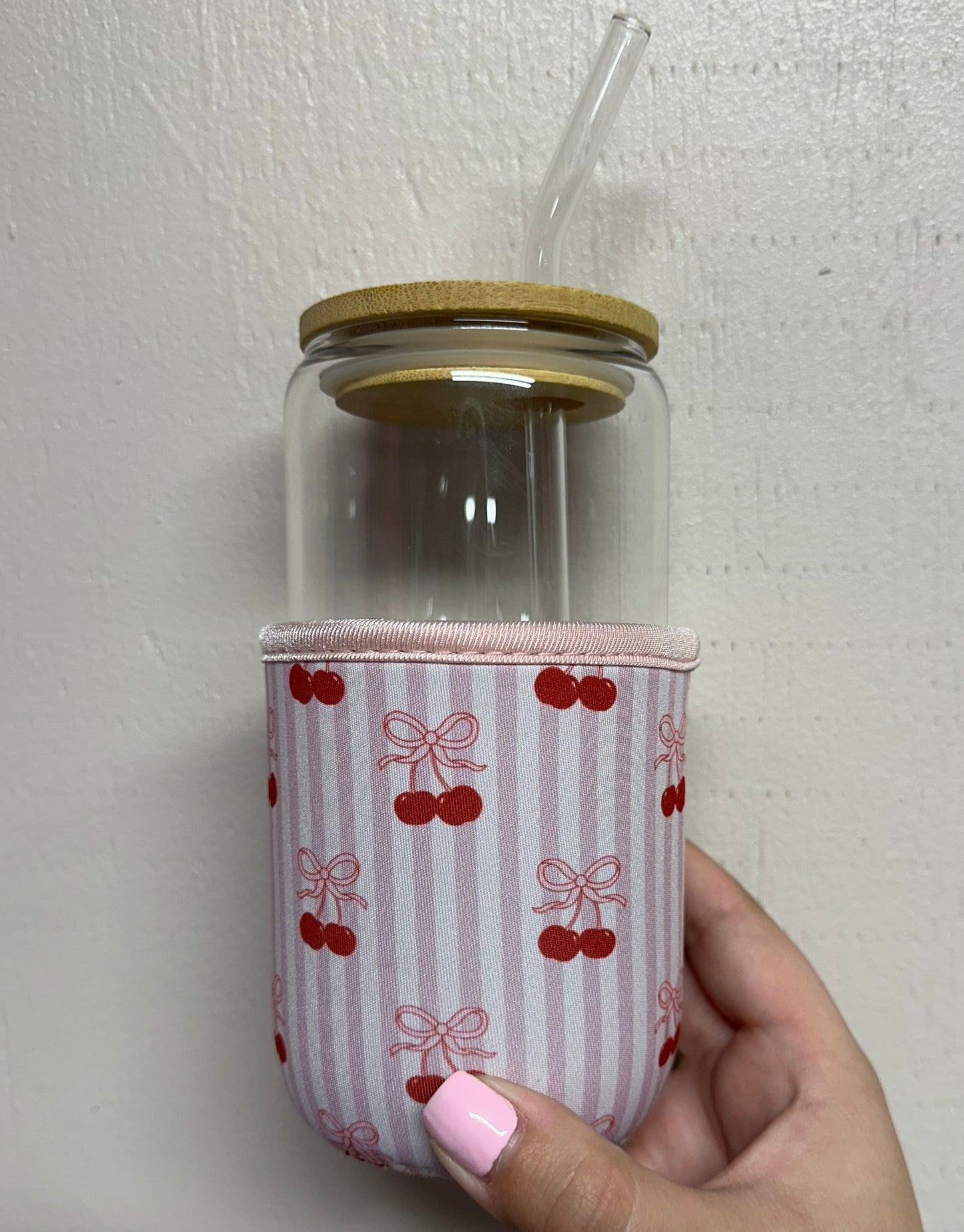 Stripes & Bow Cherries Drink Sleeve