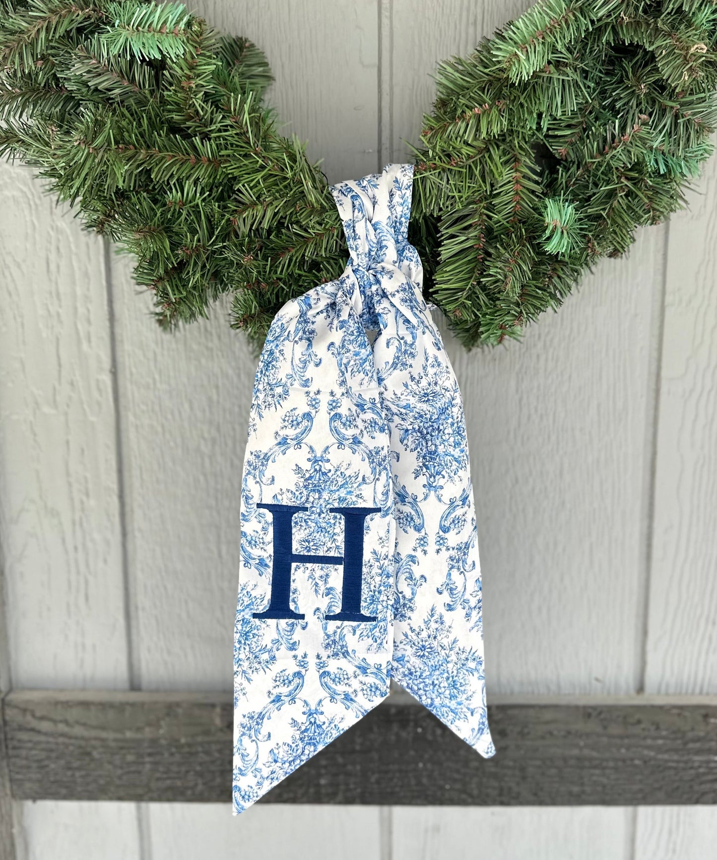 Embroidered Initial Chinoiserie Wreath Sash