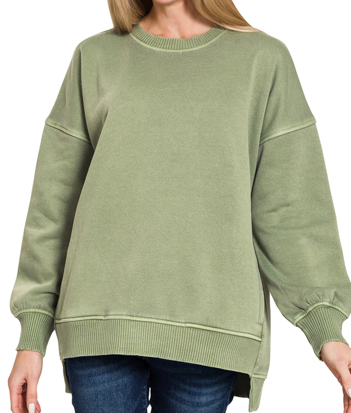 Zenana Fleece High-Low Pocket Pullover
