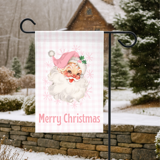 Pink Vintage Santa Garden Flag
