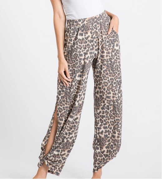 Leopard Split Side Ankle Tie Pants