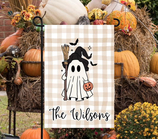 Ghost & Witch Broom Garden Flag