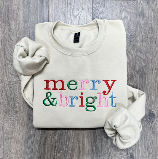Embroidered Merry & Bright Sweatshirt