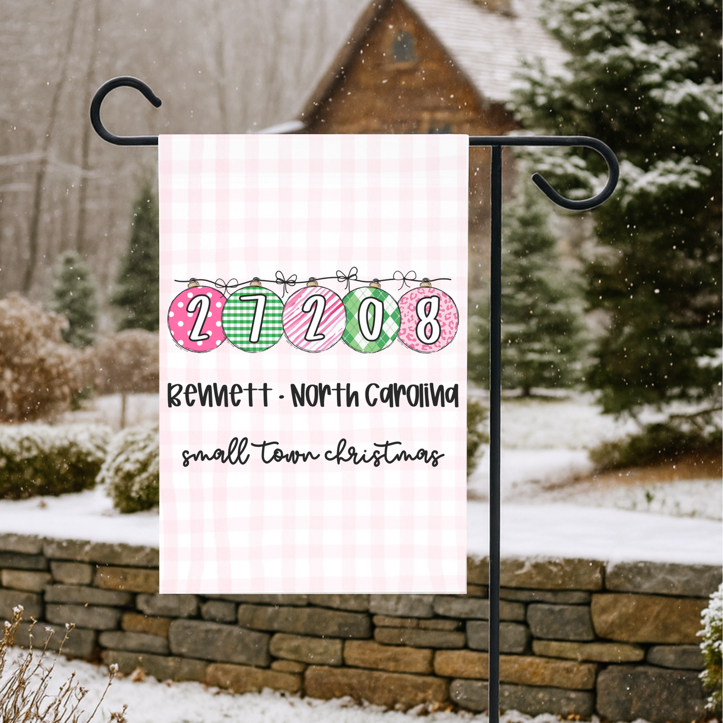 Small Town Christmas Zip Code Garden Flag