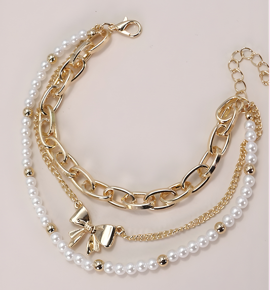 Bow Pearl Link Trio Bracelet