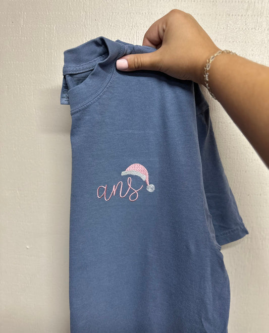 Embroidered Santa Hat Monogram Short Sleeve