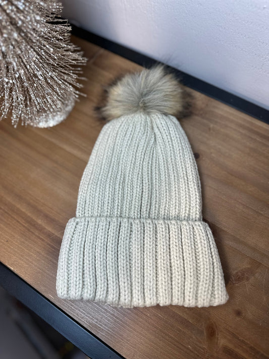 Ribbed Knitted Pom Pom Beanie
