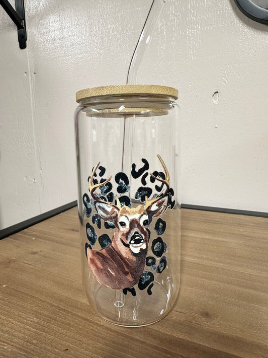 Leopard Deer Beer Can Glass