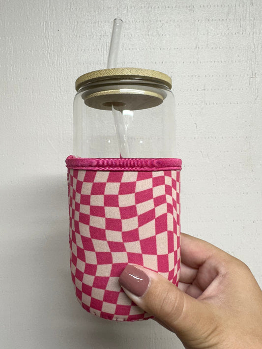 Pink Checkered Coffee Sleeve