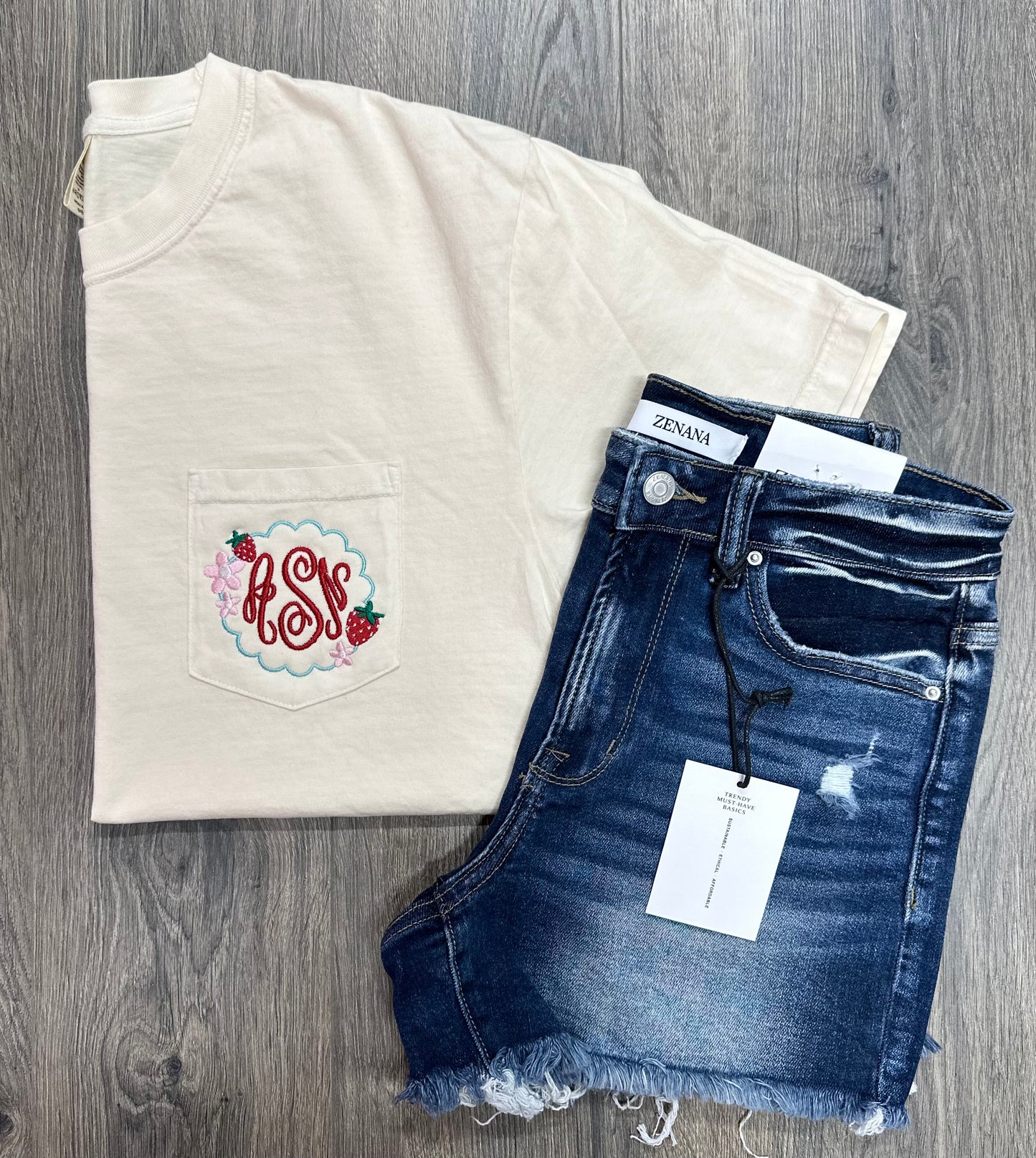 Embroidered Strawberry Monogram Pocket Tee