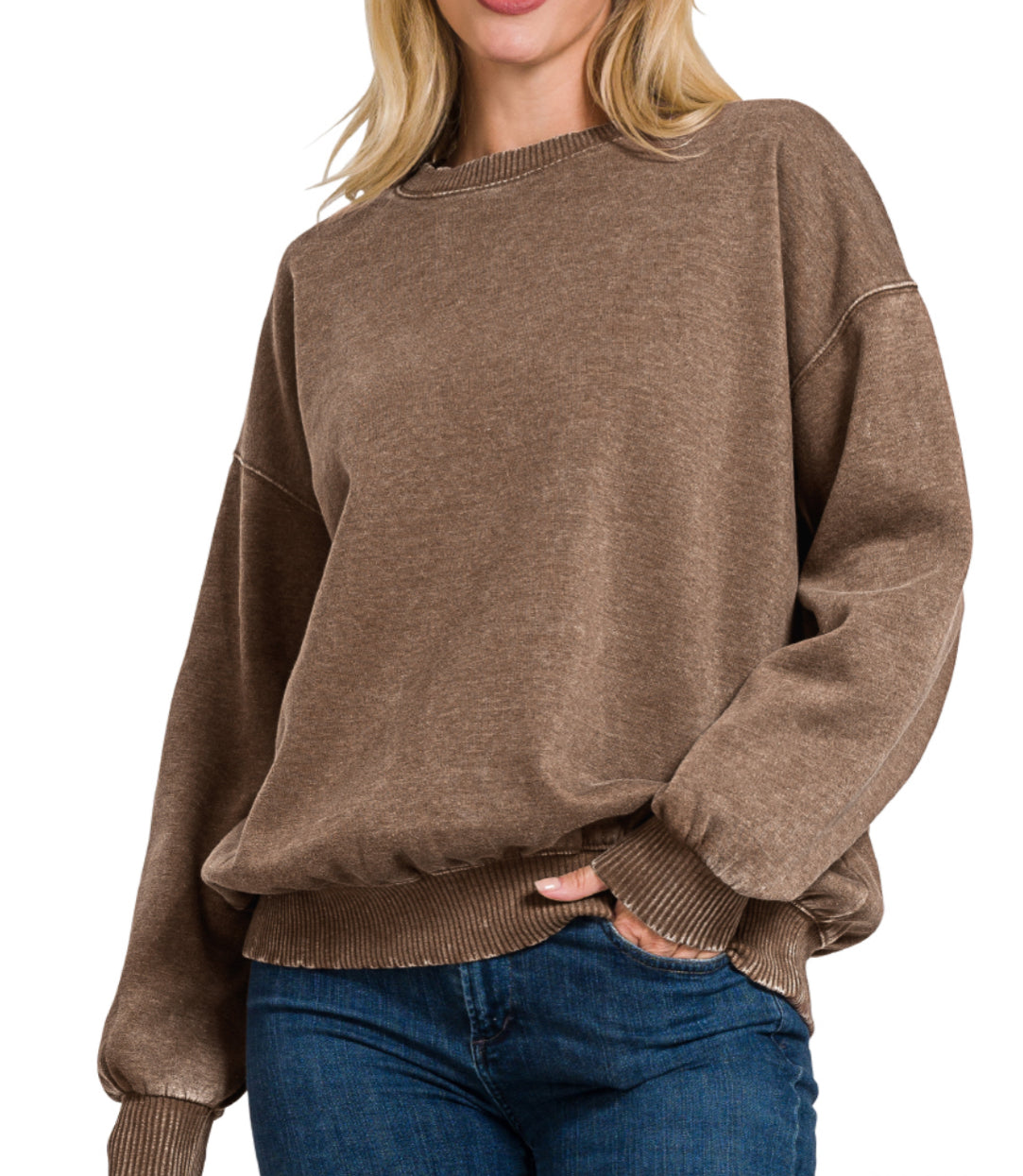 Zenana Acid Wash Pullover