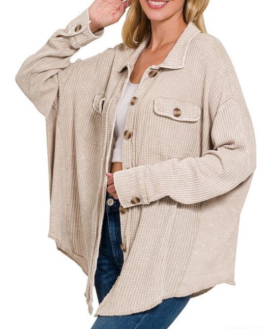 Zenana Oversized Waffle Shacket