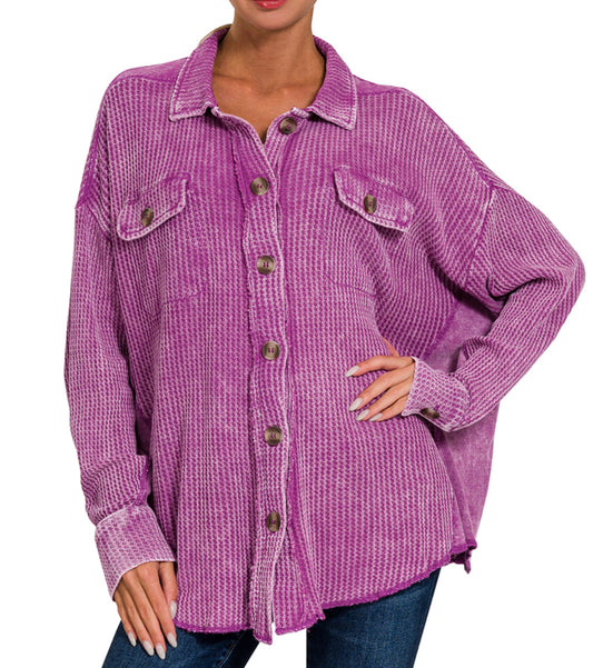 Zenana Oversized Waffle Shacket
